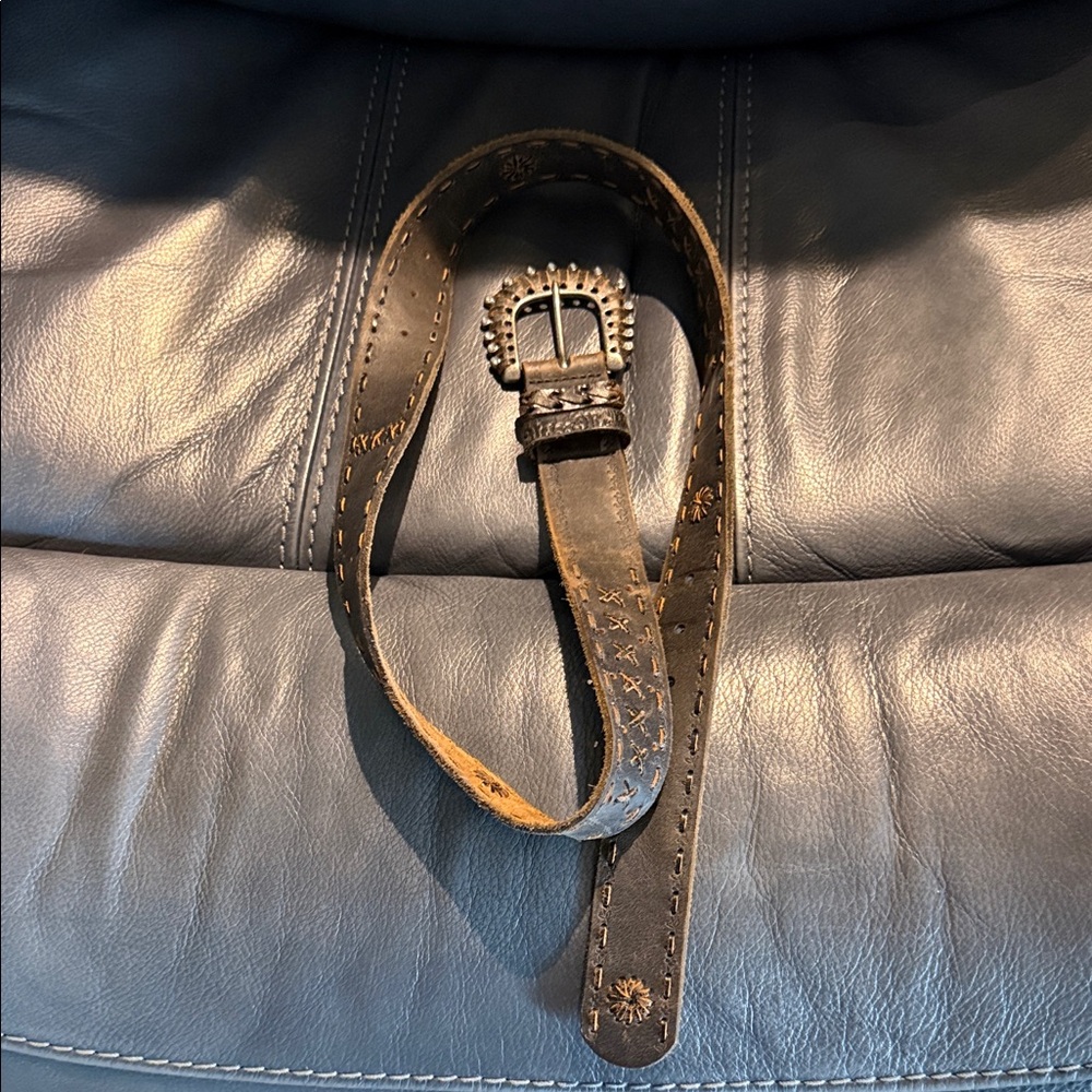 Miss Me Brown Leather Belt with Studded Buckle